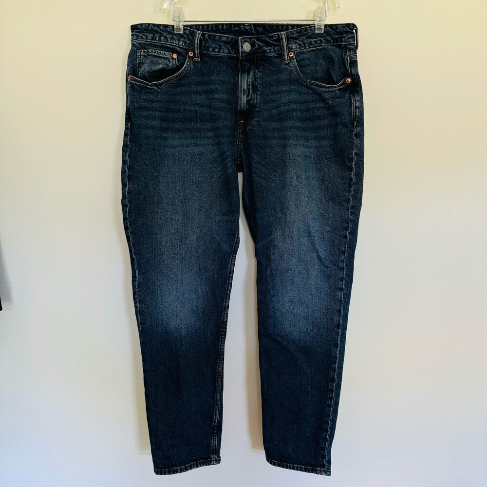 H&M Mens Tapered Regular Fit Coupe Standard Dark Wash Cotton Jeans Size 36 X 32
